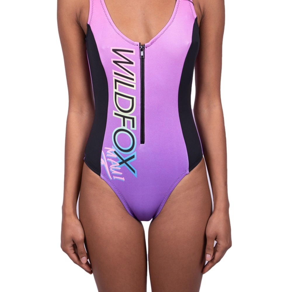 Wildfox Maui Purple Zipper One Pice Swimsuit